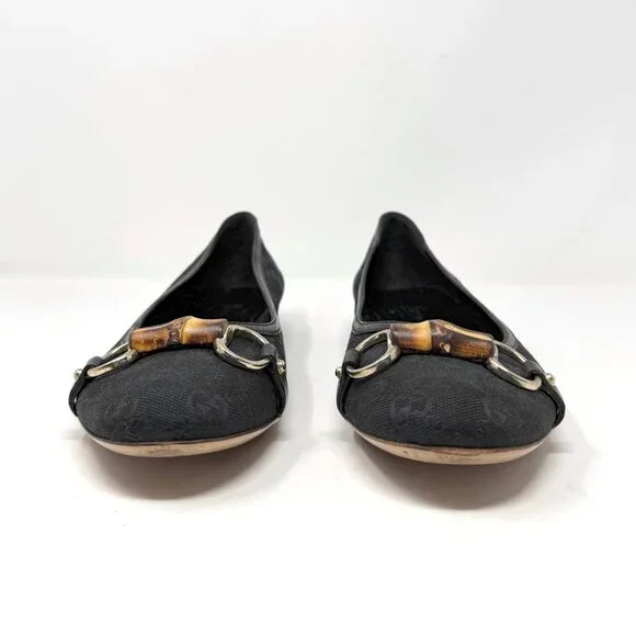 Vintage Gucci Bamboo Horsebit Ballet Flats GG Canvas US‎ 9 - Picture 3 of 10